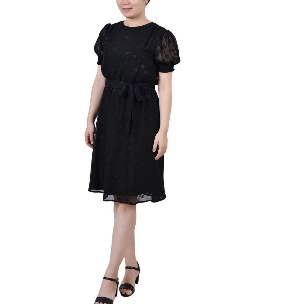 NY COLLECTION Petite Elbow Sleeve Swiss Dot Dress Size PM NWT